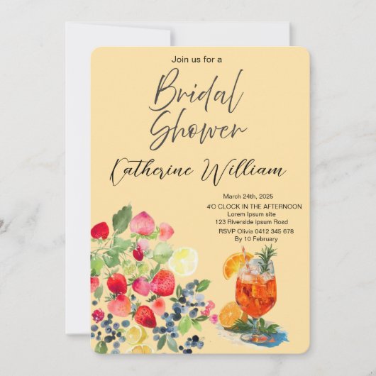 甘くてジューシーなフルーツパーティーブライダルシャワー 招待状 (正面)