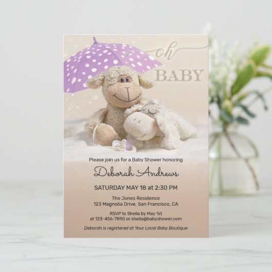 甘くてフワフワの動物の赤ちゃんシャワー 招待状 (スタンド正面)