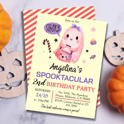 甘くて不気味な幽霊キャンディ2nd誕生日ハロウィーン 招待状