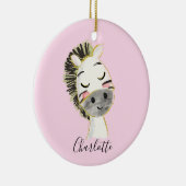 甘くて可愛いパステルガーリー赤面ピンクベビーゼブラ セラミックオーナメント (右)