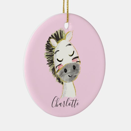 甘くて可愛いパステルガーリー赤面ピンクベビーゼブラ セラミックオーナメント (右)