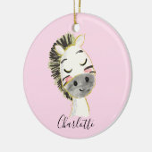 甘くて可愛いパステルガーリー赤面ピンクベビーゼブラ セラミックオーナメント (左)