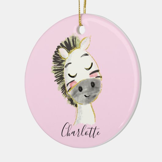 甘くて可愛いパステルガーリー赤面ピンクベビーゼブラ セラミックオーナメント (左)