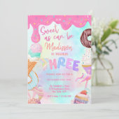 甘くて可愛い女の子の3歳誕生日招待状 招待状 (スタンド正面)