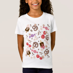 甘くて塩辛いお菓子の柄の女の子 Tシャツ