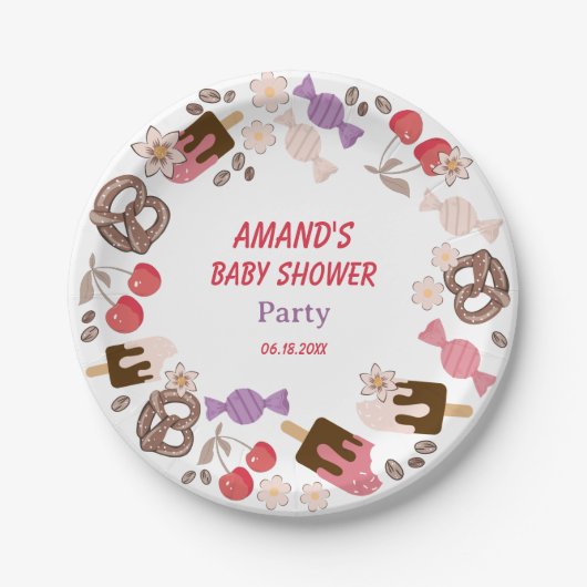 甘くて塩辛いベビーシャワーホワイト紙プレート ペーパープレート (正面)