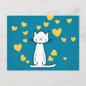 甘くて小さな白い猫で沢山のハート ポストカード (正面)
