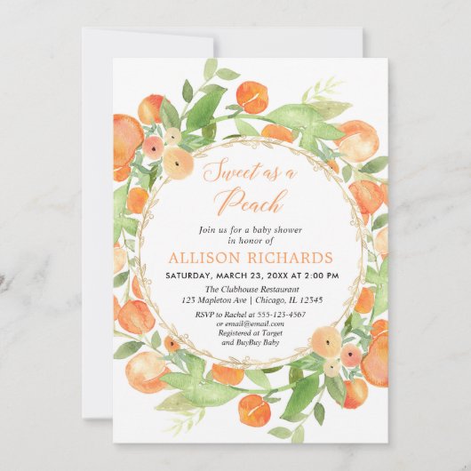 甘くて桃の子の赤ちゃんシャワー 招待状 (正面)