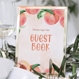 甘くて桃の赤ちゃんシャワーのゲストブックサイン ポスター