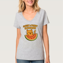 甘くて毛皮のある夏 – かわいいスイカ猫Tシャツ Tシャツ