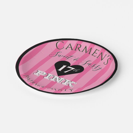 甘くて甘いピンクのパジャマストライプ|誕生日パーティー ペーパープレート (アングル)