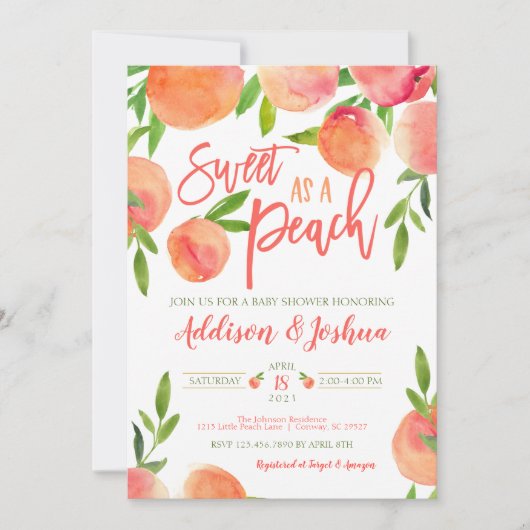 甘くて甘いピーチベビーシャワー招待状 招待状 (正面)