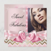 甘くて素晴らしいピンクの金ゴールドシェブロン誕生日3 招待状 (正面/裏面)