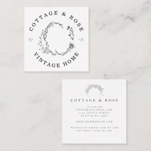 甘くて繊細なみすぼらしいコテージフローラ スクエア名刺 (正面/裏面)