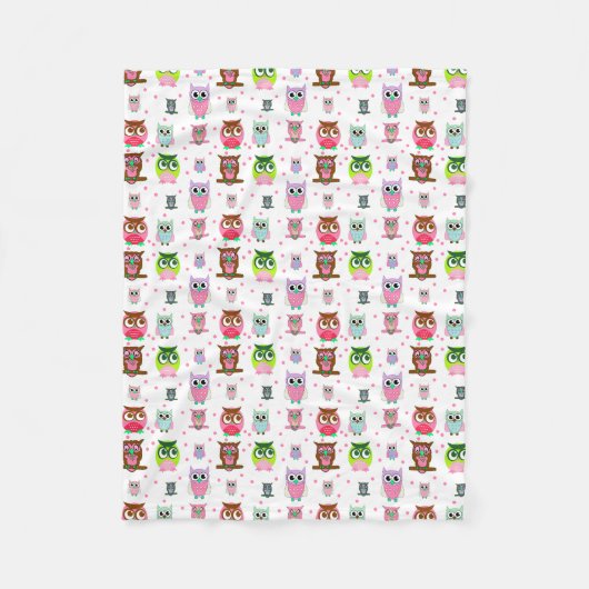 甘くカラフルな漫画のフクロウのフリースブランケット フリースブランケット (正面)