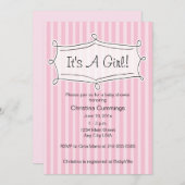 甘くストライプのなベビーシャワーの招待状(ピンク) 招待状 (正面/裏面)