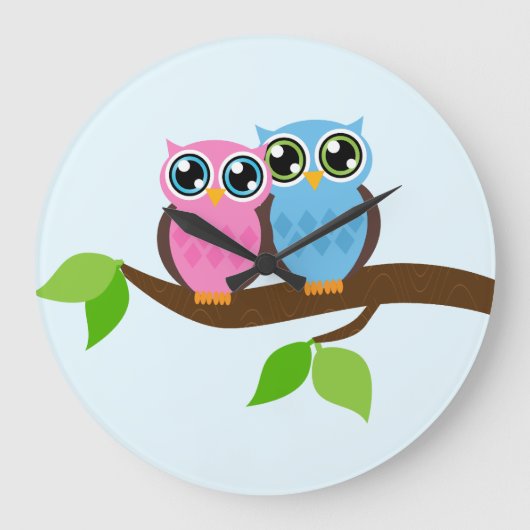 甘くロマンチックなフクロウ ラージ壁時計 (正面)