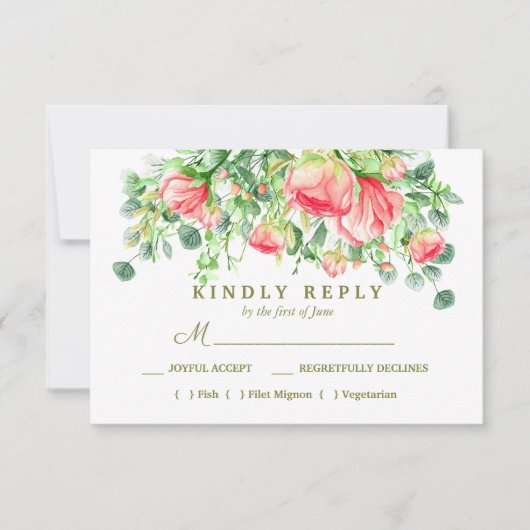 甘くロマンチックな |フローラ結婚の食事の選択RSVP 出欠カード (正面)