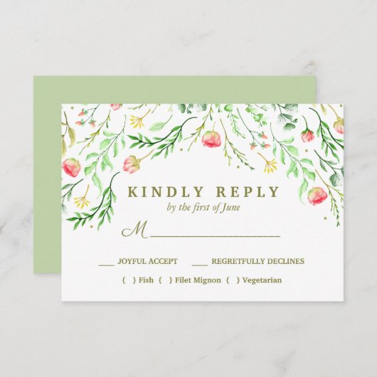 甘くロマンチックな |フローラ結婚の食事の選択RSVP 出欠カード (正面/裏面)