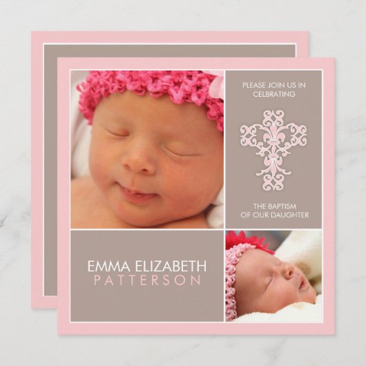 甘く及びモダンな洗礼の女の赤ちゃんの招待状 招待状 (正面/裏面)