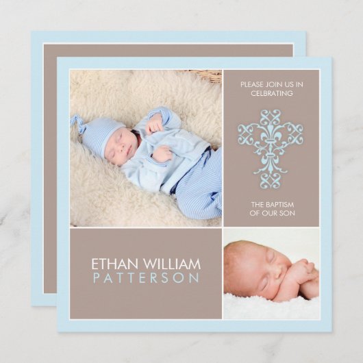 甘く及びモダンな洗礼の男の赤ちゃんの招待状 招待状 (正面/裏面)