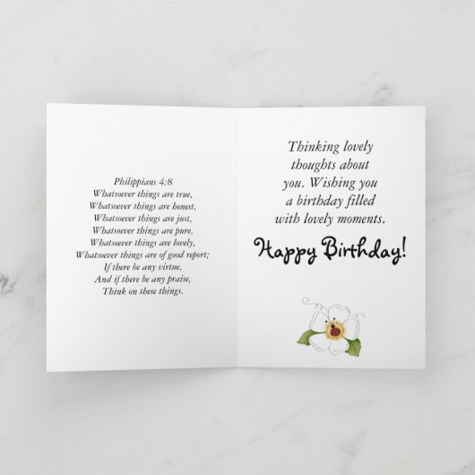 甘く小さいてんとう虫の誕生日のPhilippiansの4:8 カード (内部)