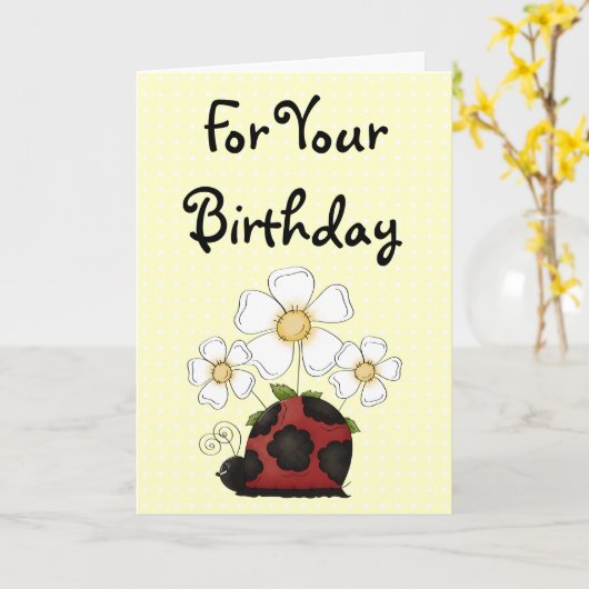 甘く小さいてんとう虫の誕生日のPhilippiansの4:8 カード (黄色い花)
