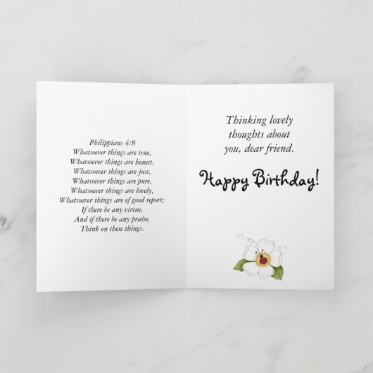 甘く小さいてんとう虫の誕生日のPhilippiansの4:8 カード (内部)