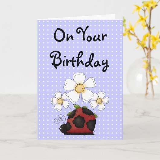 甘く小さいてんとう虫の誕生日のPhilippiansの4:8 カード (黄色い花)