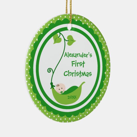 甘く小さいエンドウ豆のベビーの初めてのクリスマスのオーナメント セラミックオーナメント (右)