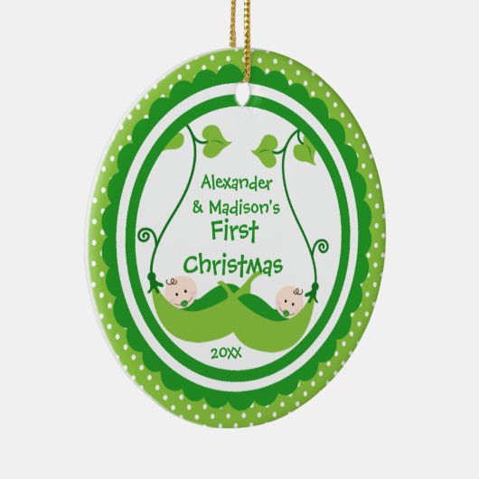 甘く小さいエンドウ豆の双生児の初めてのクリスマスのオーナメント セラミックオーナメント (右)