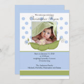 甘く小さいエンドウ豆の男の赤ちゃんの写真の発表カード 案内状 (正面/裏面)