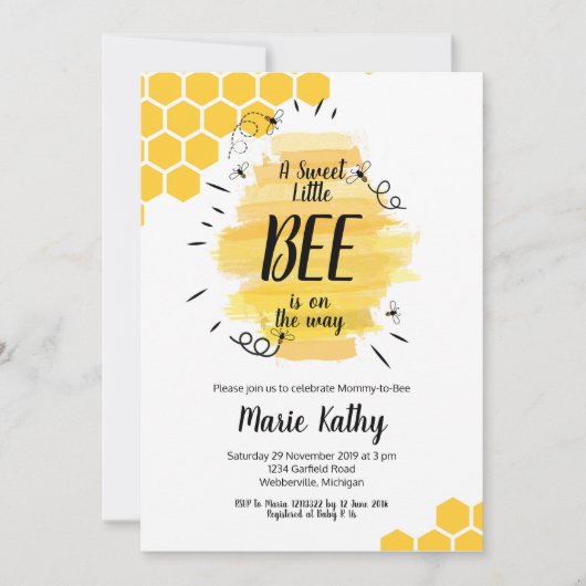 甘く小さい蜂は方法ベビーシャワーにあります 招待状 (正面)