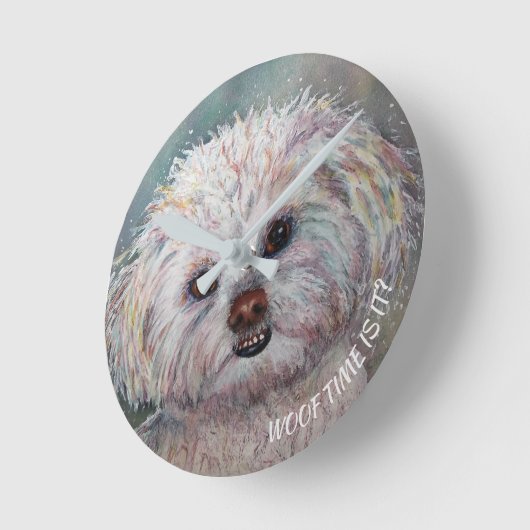 甘く白いマルタのヨークシャーテリアの組合せ ラウンド壁時計 (傾斜)
