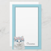 甘く白い花猫は|あなたの名前を加えます 便箋 (正面/裏面)