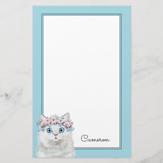 甘く白い花猫は|あなたの名前を加えます 便箋 (正面)