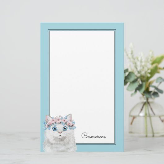 甘く白い花猫は|あなたの名前を加えます 便箋 (スタンド正面)