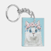 甘く白い花猫 キーホルダー (正面左)