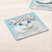 甘く白い花猫 スクエアペーパーコースター (アングル)