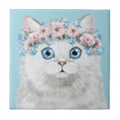 甘く白い花猫 タイル (正面)