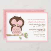 甘く眠いピンクのフクロウの女の子のベビーシャワーの招待状 招待状 (正面/裏面)