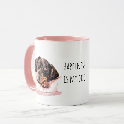 甘く眠る黒いクリーム色の仔犬 マグカップ (正面左)