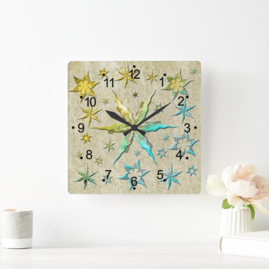 甘く織られた金属のヒトデエンボスカッコいい スクエア壁時計 (ホーム)