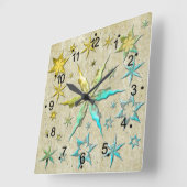 甘く織られた金属のヒトデエンボスカッコいい スクエア壁時計 (傾斜)