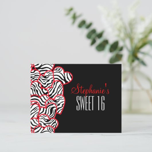 甘く赤いシマウマのハートの菓子16の誕生日の郵便はがき ポストカード (スタンド正面)