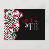 甘く赤いシマウマのハートの菓子16の誕生日の郵便はがき ポストカード (正面)