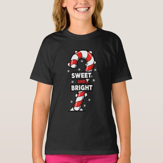 甘く輝くキャンディケーンデザイン Tシャツ (正面)