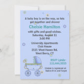 甘く青いベビーカーの男の赤ちゃんのシャワーの招待状 招待状 (裏面)