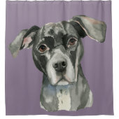 甘く黒いピット・ブル犬の水彩画のポートレート シャワーカーテン (正面)