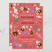 甘さと塩気の赤ちゃん歓迎会のお菓子 赤い模様 招待状 (正面/裏面)